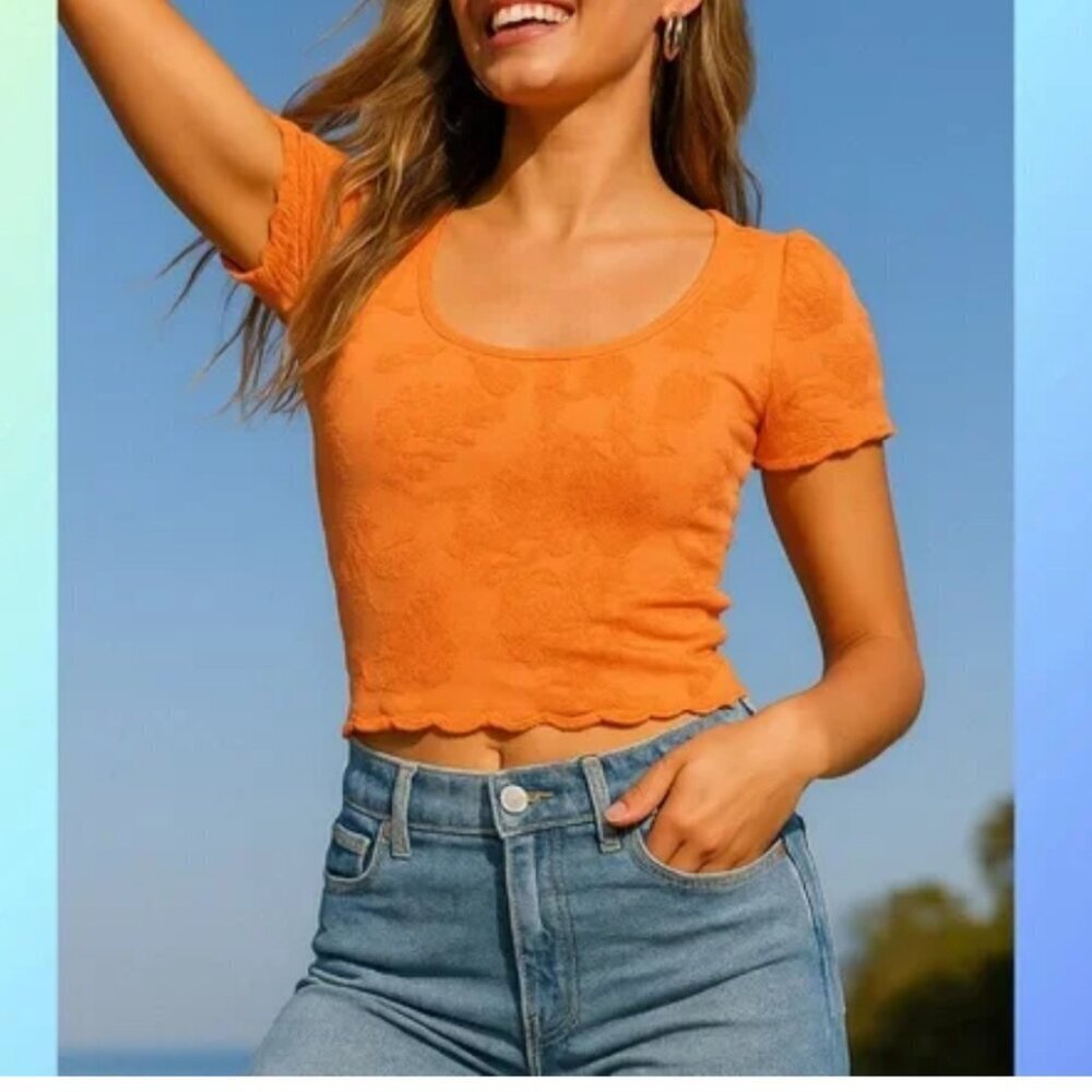 Free people TOP textured orange NWOT size XS/S P